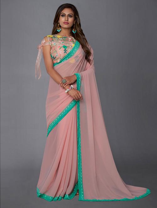 lace bordered plain saree with blouse - 19505626 - Very Small Image - 1