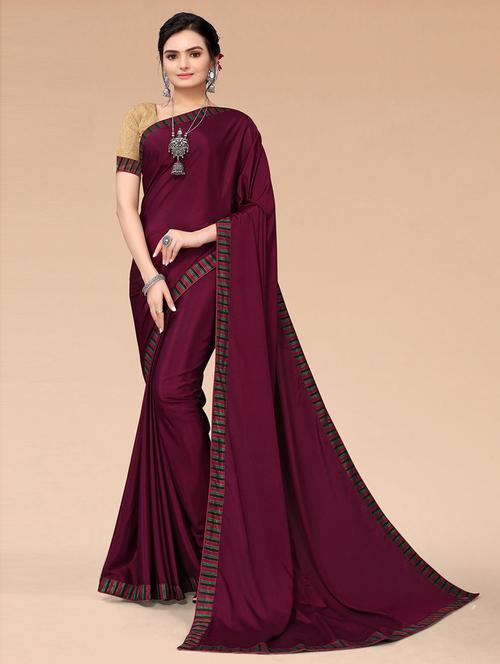 lace bordered plain saree with blouse - 19505637 - Very Small Image - 1