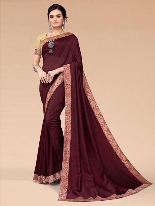 maroon silk woven solid with border saree - 19505638 - Very Small Image - 1