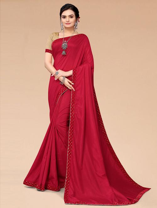red bordered saree with blouse - 19505641 - Very Small Image - 1