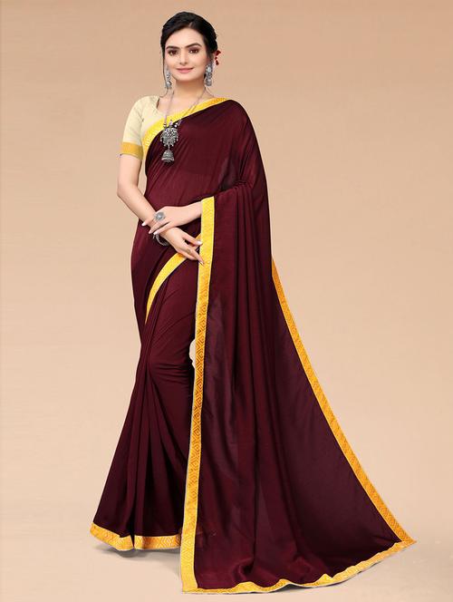 solid bordered saree with blouse - 19505647 - Very Small Image - 1
