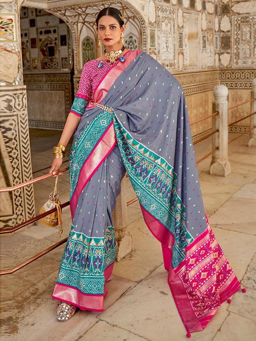 zari work patola saree with blouse - 19505665 - Very Small Image - 1