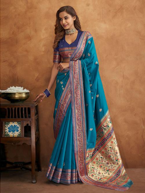 solid paithani saree with blouse - 19505671 - Very Small Image - 1