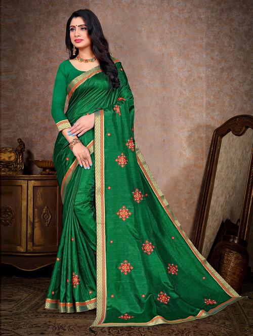 embroidered bordered saree with blouse - 19505721 - Very Small Image - 1