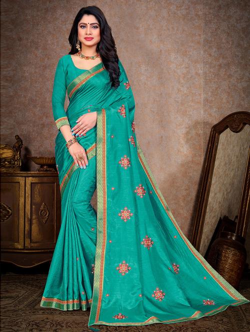 embroidered bordered saree with blouse - 19505725 - Very Small Image - 1
