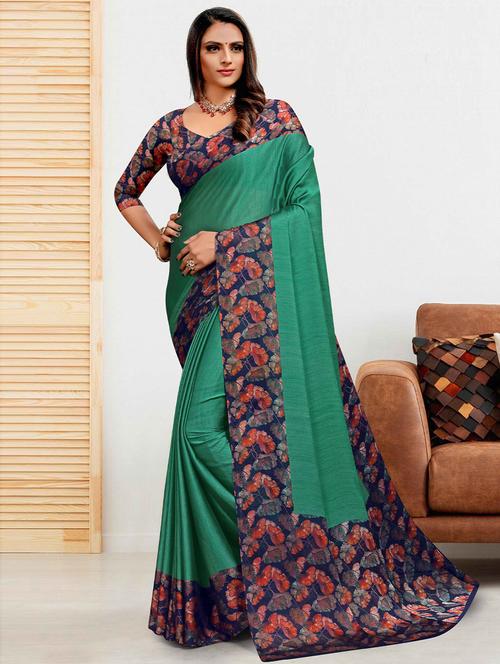 solid printed border saree with blouse - 19505737 - Very Small Image - 1