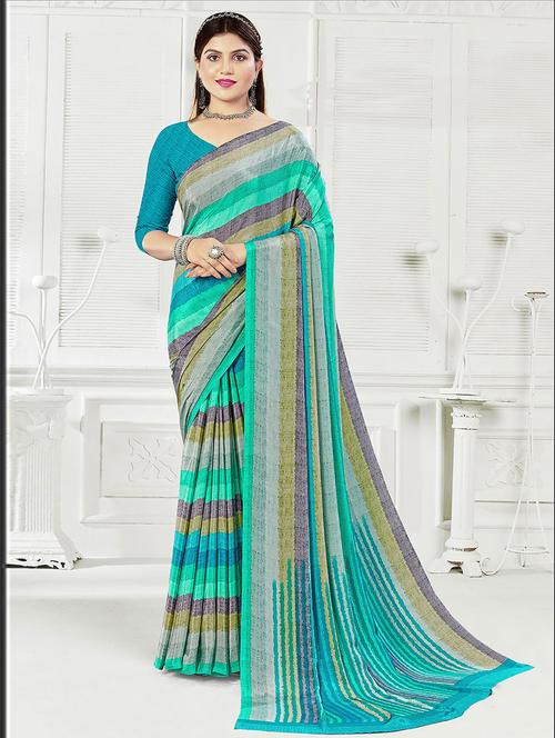 stripe printed saree with blouse - 19505762 - Very Small Image - 1
