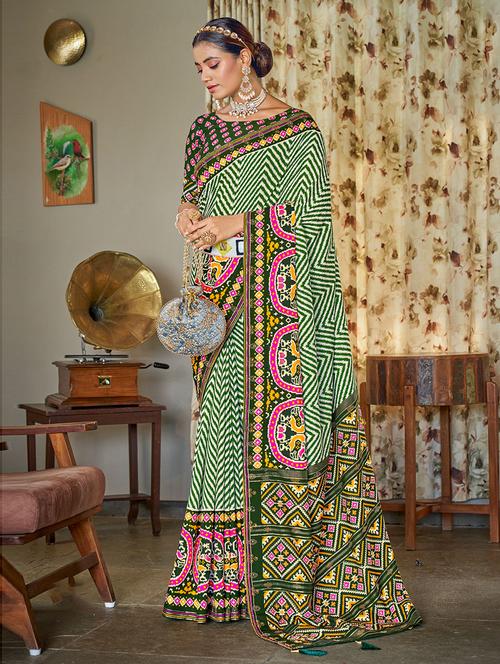 chevron print patola saree with blouse - 19505764 - Very Small Image - 1