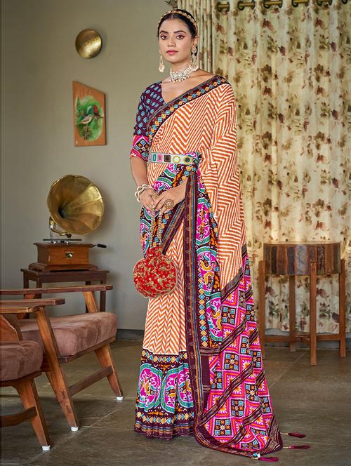 chevron print patola saree with blouse - 19505765 - Very Small Image - 1