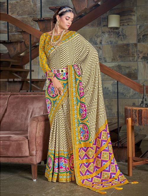 chevron print patola saree with blouse - 19505773 - Very Small Image - 1