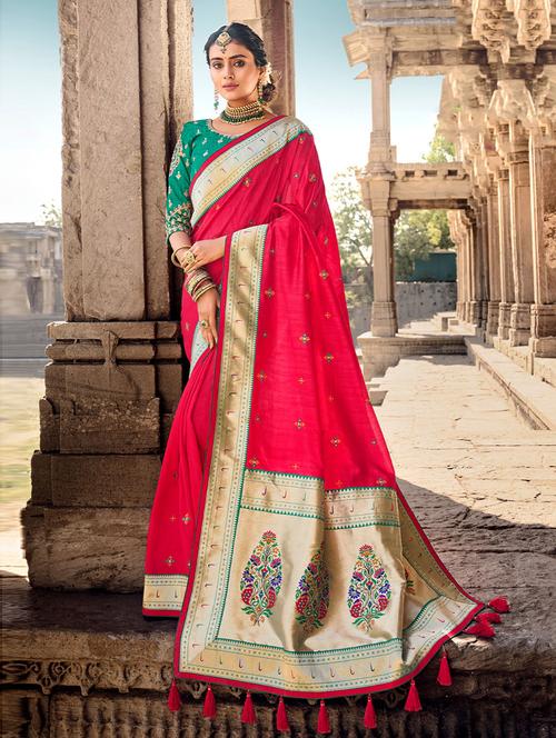 embroidered woven saree with blouse - 19505792 - Very Small Image - 1