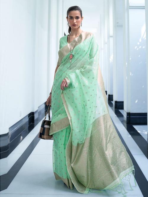 zari work woven saree with blouse - 19505805 - Very Small Image - 1