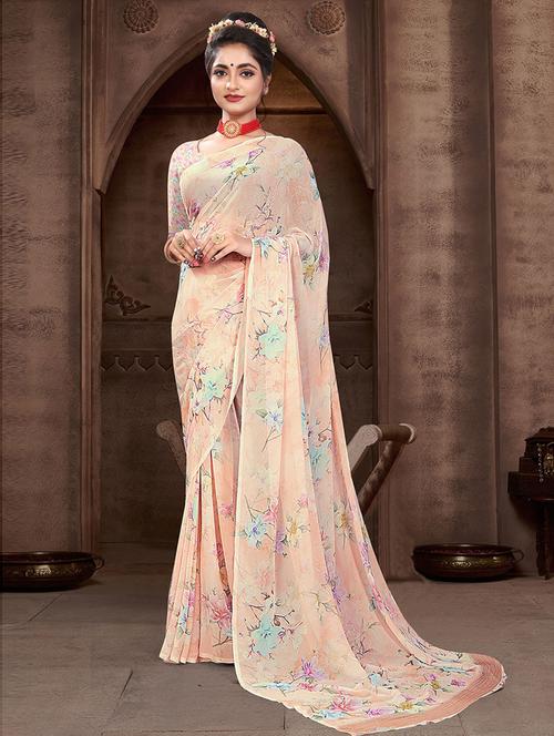 floral printed saree - 19505819 - Very Small Image - 1