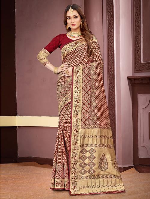 zari work woven saree with blouse - 19505824 - Very Small Image - 1