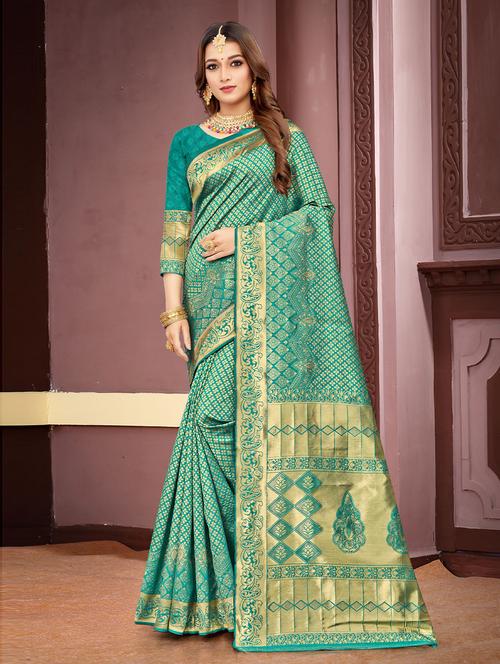 zari work woven saree with blouse - 19505826 - Very Small Image - 1