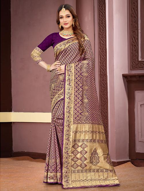 zari work woven saree with blouse - 19505828 - Very Small Image - 1