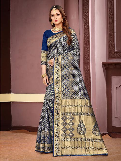 zari work woven saree with blouse - 19505829 - Very Small Image - 1