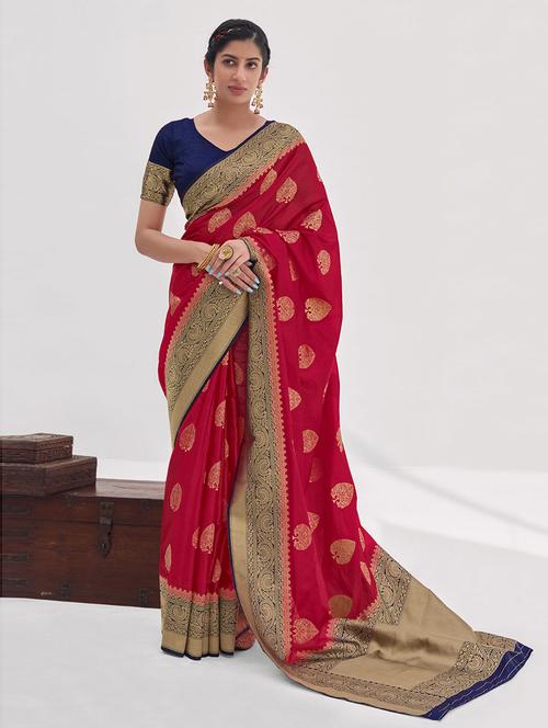 zari work woven saree with blouse - 19505830 - Very Small Image - 1