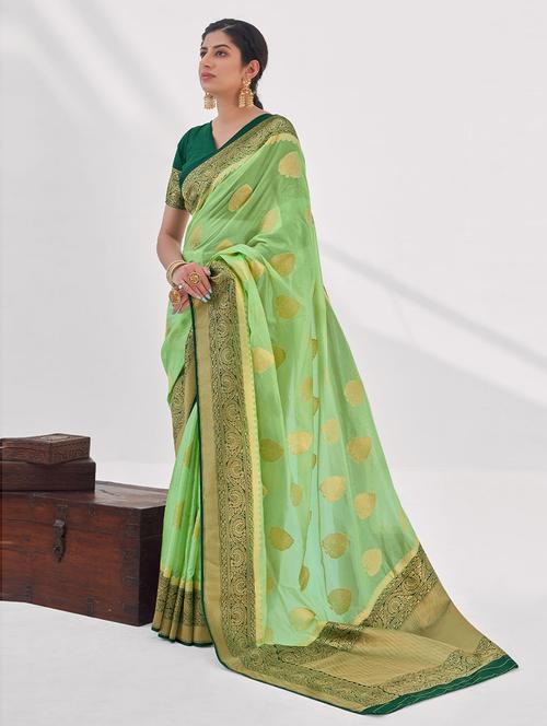 zari work woven saree with blouse - 19505835 - Very Small Image - 1