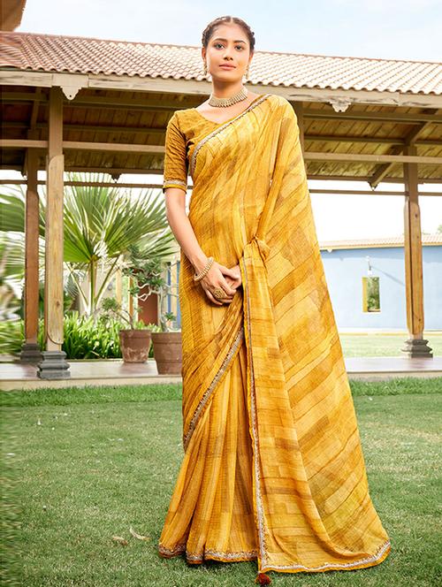 printed bordered saree with blouse - 19505845 - Very Small Image - 1