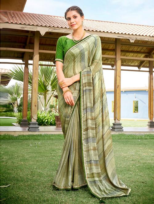 printed bordered saree with blouse - 19505850 - Very Small Image - 1