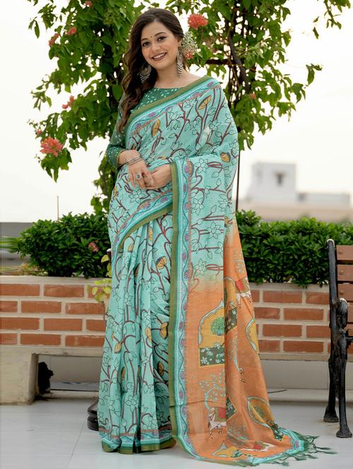 self-design printed saree with blouse - 19505880 - Very Small Image - 1