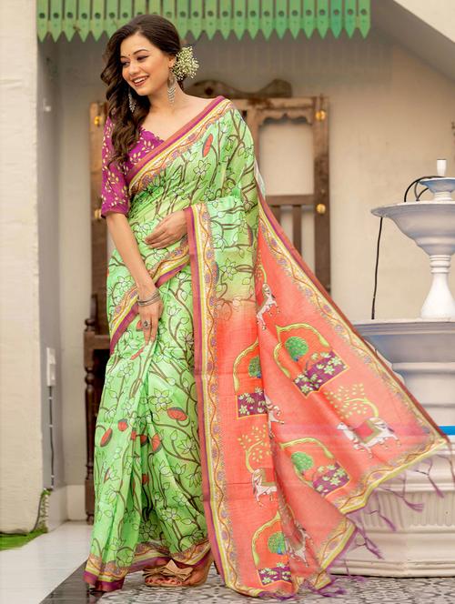 self-design printed saree with blouse - 19505882 - Very Small Image - 1