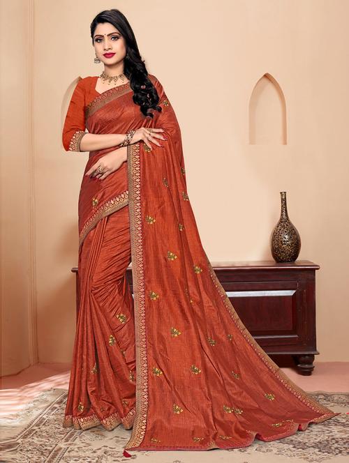 embroidered bordered saree with blouse - 19505887 - Very Small Image - 1