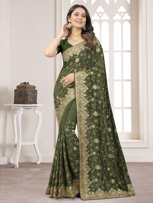 floral embroidered saree - 19505939 - Very Small Image - 1