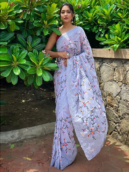 floral embroidered saree with blouse - 19505948 - Very Small Image - 1