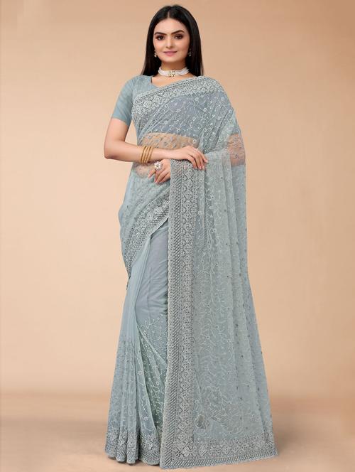 floral embroidered saree with blouse - 19505954 - Very Small Image - 1