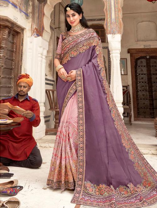 embroidered half and half saree with blouse - 19505960 - Very Small Image - 1