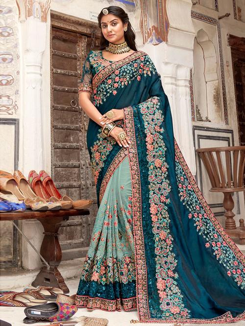 embroidered half and half saree with blouse - 19505962 - Very Small Image - 1