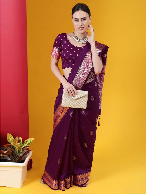 floral woven saree with blouse - 19505969 - Very Small Image - 1
