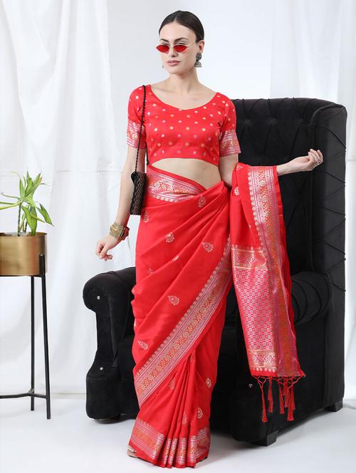 floral woven saree with blouse - 19505970 - Very Small Image - 1