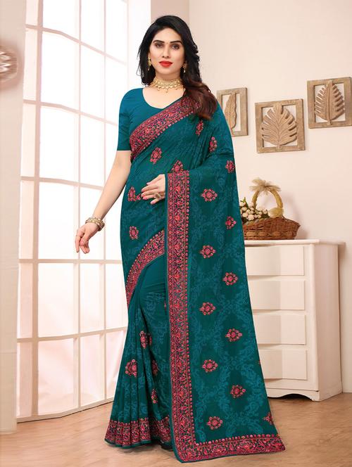 floral embroidered saree with blouse - 19505982 - Very Small Image - 1