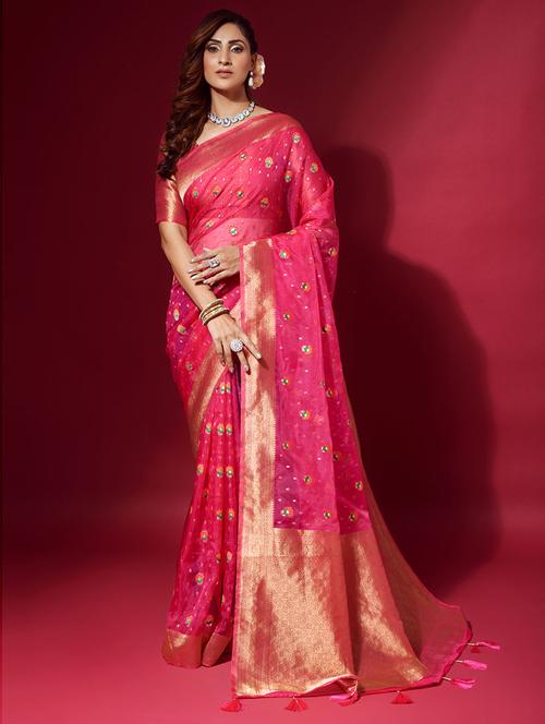 embroidered woven saree with blouse - 19506005 - Very Small Image - 1