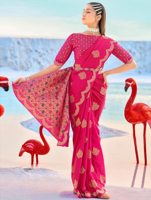 floral banarasi saree with blouse - 19506011 - Very Small Image - 1