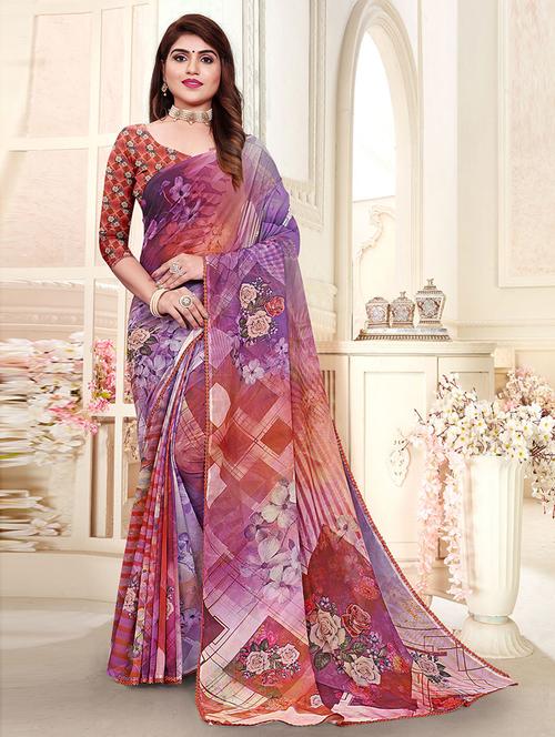 floral printed saree - 19506051 - Very Small Image - 1