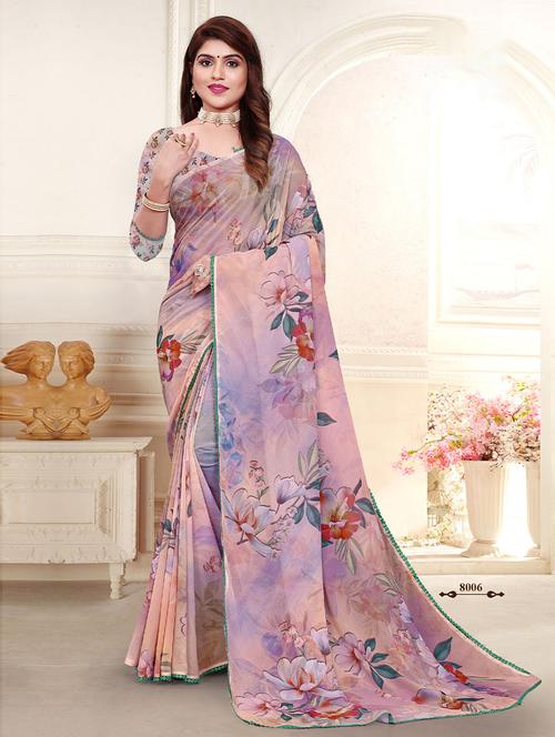 floral printed saree with blouse - 19506052 - Very Small Image - 1