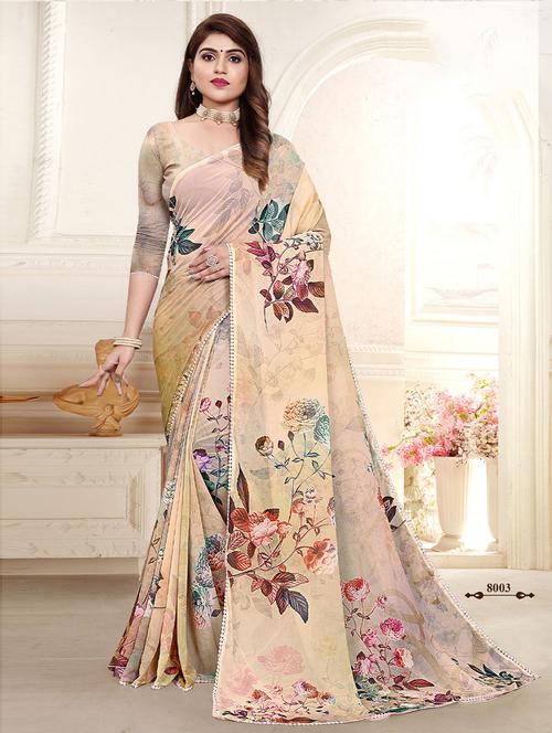 floral printed saree with blouse - 19506055 - Very Small Image - 1