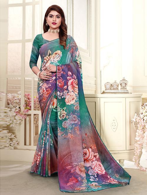 floral printed saree with blouse - 19506057 - Very Small Image - 1