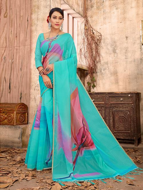 floral printed saree with blouse - 19506064 - Very Small Image - 1