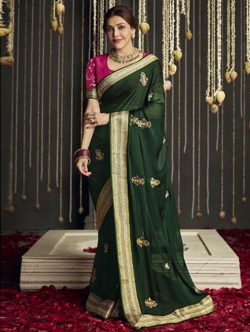 embroidered bordered saree with blouse - 19506081 - Very Small Image - 1