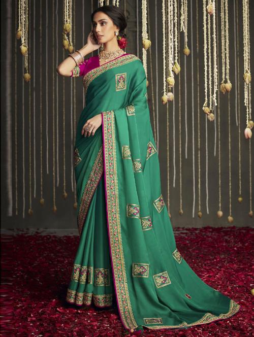 solid embroidered saree - 19506084 - Very Small Image - 1