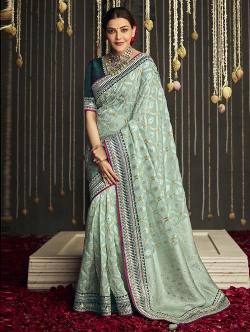 embroidered woven saree with blouse - 19506092 - Very Small Image - 1