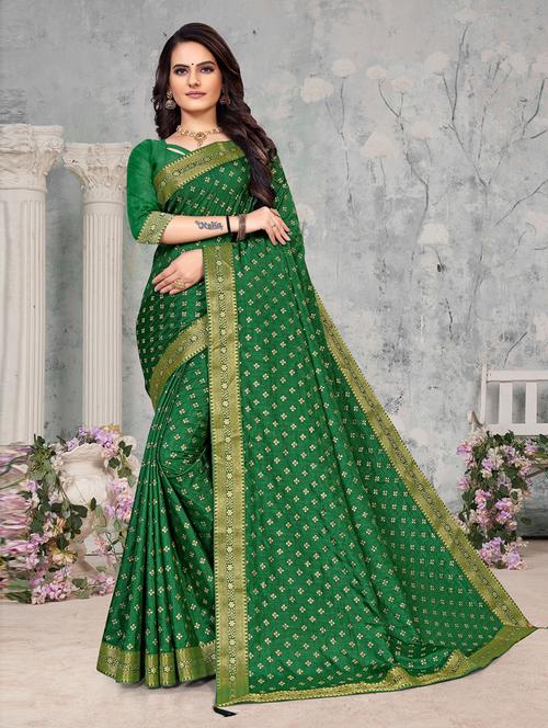solid bordered saree with blouse - 19506095 - Very Small Image - 1