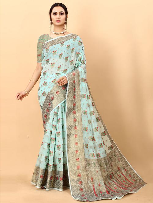 floral handloom saree - 19506105 - Very Small Image - 1