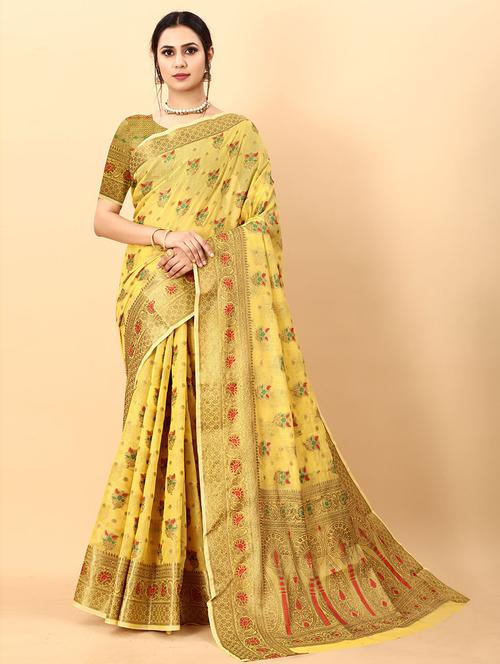 floral handloom saree - 19506107 - Very Small Image - 1