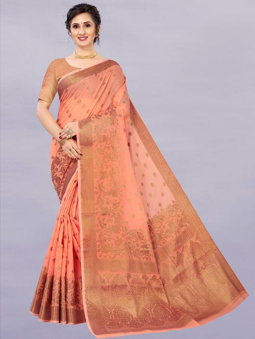 floral handloom saree with blouse - 19506108 - Very Small Image - 1
